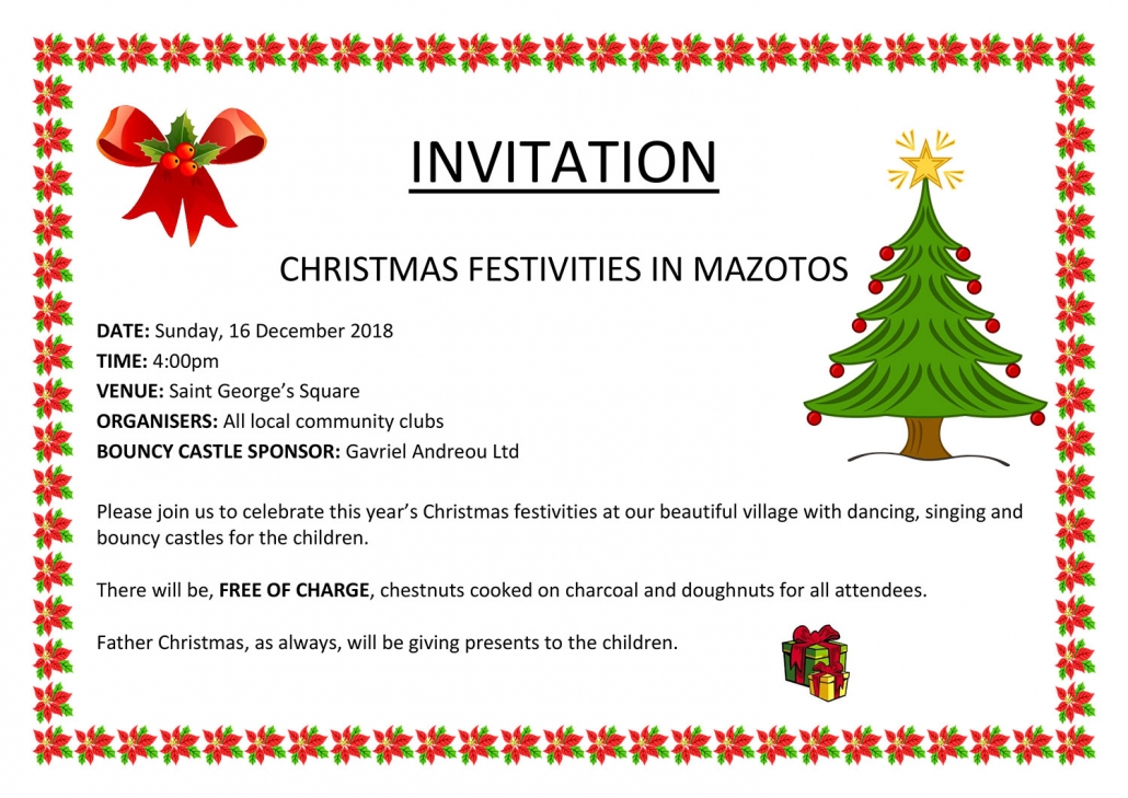 Christmas Festivities in Mazotos 16/12/2018 – Μαζωτός/Mazotos